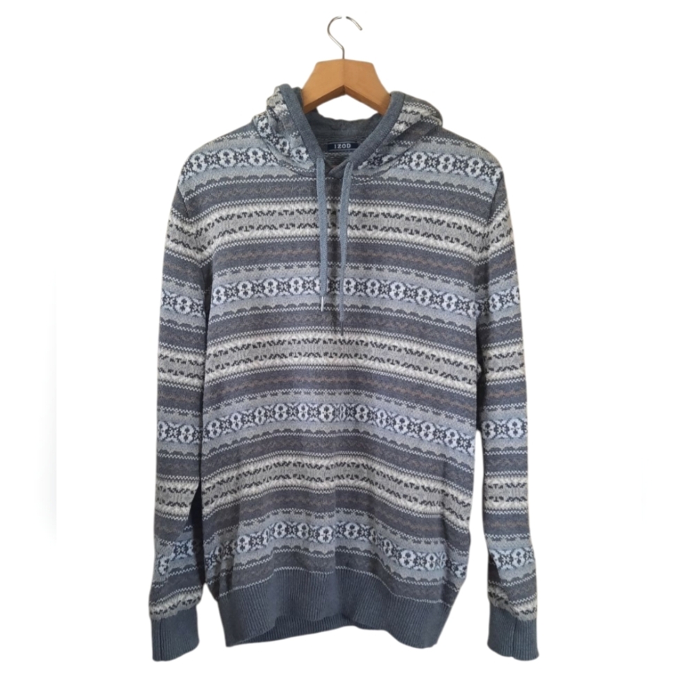 Izod Medium Chunky Knit Cotton Hoodie Stripes